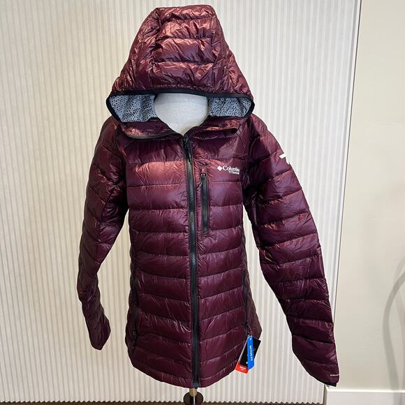 COLUMBIA Women's Arctic Crest Down Hooded Jacket Size M In Moonvista - Picture 5 of 13